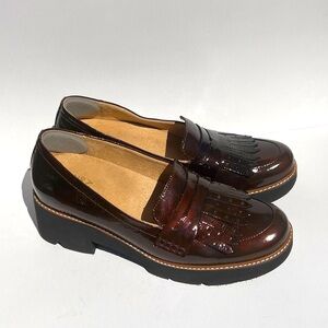 Naturalizer Darcy Patent Leather Lug Sole Kilty Fringe Loafer Size 11M